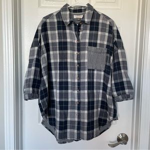 Anthropologie Pilcro Oversized 100% Cotton Flannel Top Blue Plaid Womens Size XS